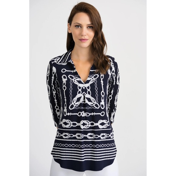 Joseph Ribkoff Other - Joseph Ribkoff Nautical Rope‎ V-Neck Top in Midnight Blue/Vanilla size 12